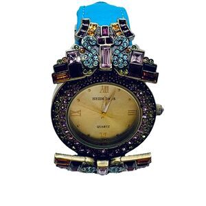 Heidi Daus Turquoise Leather & Multiple Swarovski Crystal Butterfly Quartz Watch